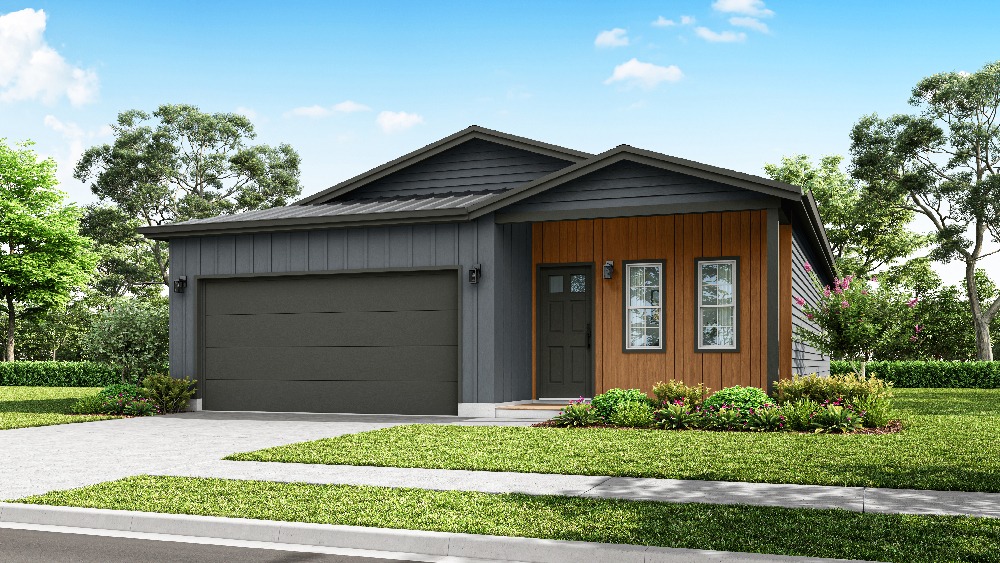 Exterior view of model home at Verse Lockhart featuring modern architecture and energy-efficient design.
